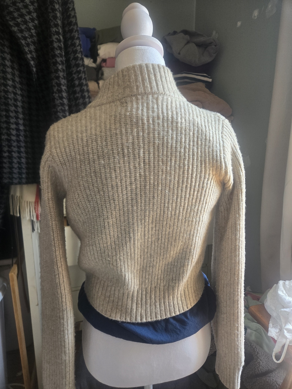 William Rast Cream Ribbed Zip-Front Sweater - Picture 3 of 4